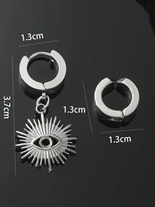 1pc Men Minimalist Ear Cuff & 1pc Eye Drop Earring - Silver - View 3