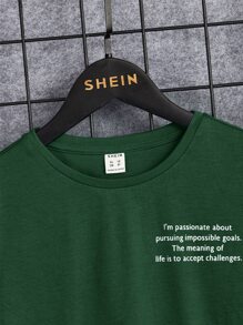 SHEIN Tween Boy Slogan Graphic Tee & Track Shorts - Mint Green - View 4