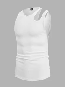 FeverCity Men Asymmetrical Neck Tank Top - White - View 1