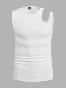 FeverCity Men Asymmetrical Neck Tank Top - White - View 3