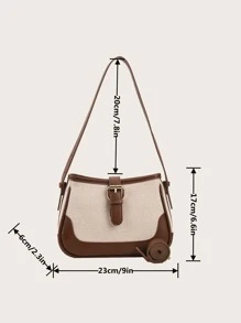 Túi đeo vai thời trang bằng vải lanh và da lộn Color Block thanh lịch, đa năng cho các chuyến đi chơi - Cà phê nâu - Xem 3