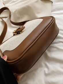 Túi đeo vai thời trang bằng vải lanh và da lộn Color Block thanh lịch, đa năng cho các chuyến đi chơi - Cà phê nâu - Xem 5