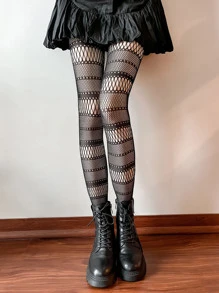 Solid Fishnet Tights - Black - View 1