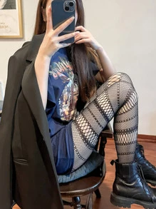 Solid Fishnet Tights - Black - View 3