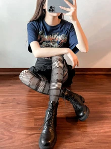 Solid Fishnet Tights - Black - View 4