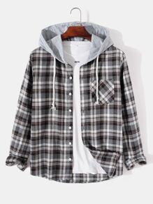 Manfinity 男士格紋印花口袋貼布抽繩連帽外套不帶T恤 - 彩色 - 查看 1