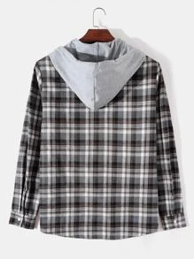 Manfinity 男士格紋印花口袋貼布抽繩連帽外套不帶T恤 - 彩色 - 查看 2