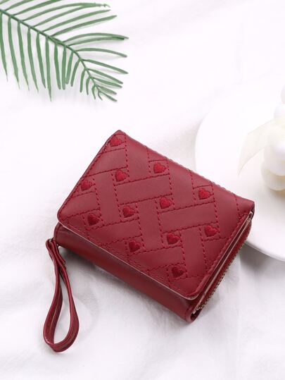 FONMOR Heart Embroidery Coin Pocket Small Tri-Fold Zipper Women Wallet Lightweight Pattern Portable Credit Card ID Card Minimalist Fashion Modern Business Anniversary On Valentine Day For Birthday Gift Gift Couple Women Girls Lady Female Gift Gift Bag Present Heart Wristlet Wallet For Women Wallet Purse Wallet Small Wallet
