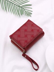 FONMOR Ví nữ nhỏ gấp ba có khóa kéo thêu hình trái tim, họa tiết nhẹ, thẻ tín dụng di động, thẻ căn cước, thời trang tối giản, kinh doanh hiện đại, kỷ niệm ngày lễ tình nhân, quà tặng sinh nhật, quà tặng cho cặp đôi, phụ nữ, cô gái, quà tặng cho nữ, túi quà tặng, ví đeo tay hình trái tim, ví nữ, ví nhỏ - Đỏ - Xem 4