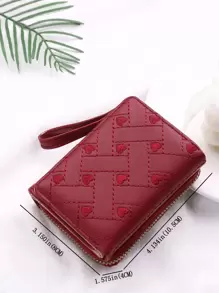 FONMOR Ví nữ nhỏ gấp ba có khóa kéo thêu hình trái tim, họa tiết nhẹ, thẻ tín dụng di động, thẻ căn cước, thời trang tối giản, kinh doanh hiện đại, kỷ niệm ngày lễ tình nhân, quà tặng sinh nhật, quà tặng cho cặp đôi, phụ nữ, cô gái, quà tặng cho nữ, túi quà tặng, ví đeo tay hình trái tim, ví nữ, ví nhỏ - Đỏ - Xem 5