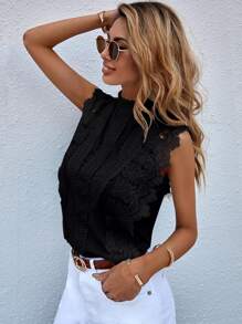 SHEIN Clasi Áo hai dây Cắt ra màu trơn Thanh lịch - màu đen - Xem 4