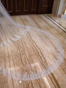 Velo de boda de doble capa con encaje - Blanco - Ver 4