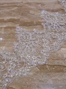 Velo de boda de doble capa con encaje - Blanco - Ver 5