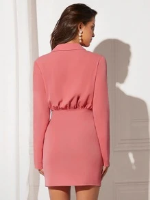 BizChic Lapel Neck Tie Side Wrap Dress - Coral Pink - View 3