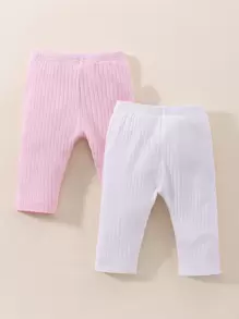 Newborn Baby 2pcs Ribbed Knit Leggings - Multicolor - View 1
