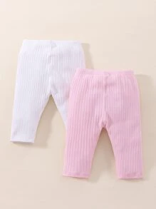 Newborn Baby 2pcs Ribbed Knit Leggings - Multicolor - View 2