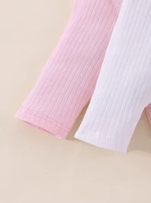 Newborn Baby 2pcs Ribbed Knit Leggings - Multicolor - View 3