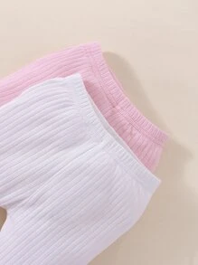 Newborn Baby 2pcs Ribbed Knit Leggings - Multicolor - View 4