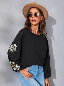 SHEIN LUNE Áo sơ mi nữ Thêu Hoa Giải trí - màu đen - Xem 5