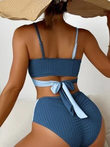SHEIN Swim Summer Beach Colorblock Twist Bikini - Blue - View 6