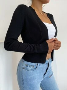 AAmilife Solid Casual Design Cardigan,Long Sleeve Tops - Black - View 5