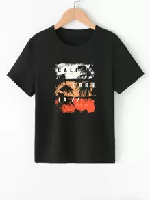 Boys Tropical & Letter Graphic Tee - Black - View 1