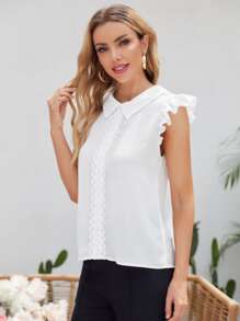 SHEIN Essnce Top maniche volant pizzo applique abbigliamento da lavoro