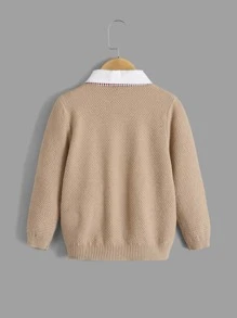 Toddler Boys Contrast Collar Cable Knit 2 In 1 Jumper - Khaki - View 2