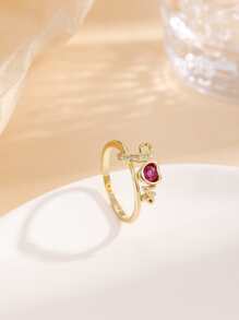 1 pieza Anillo minimalista de letra LOVE y corazón de circonita