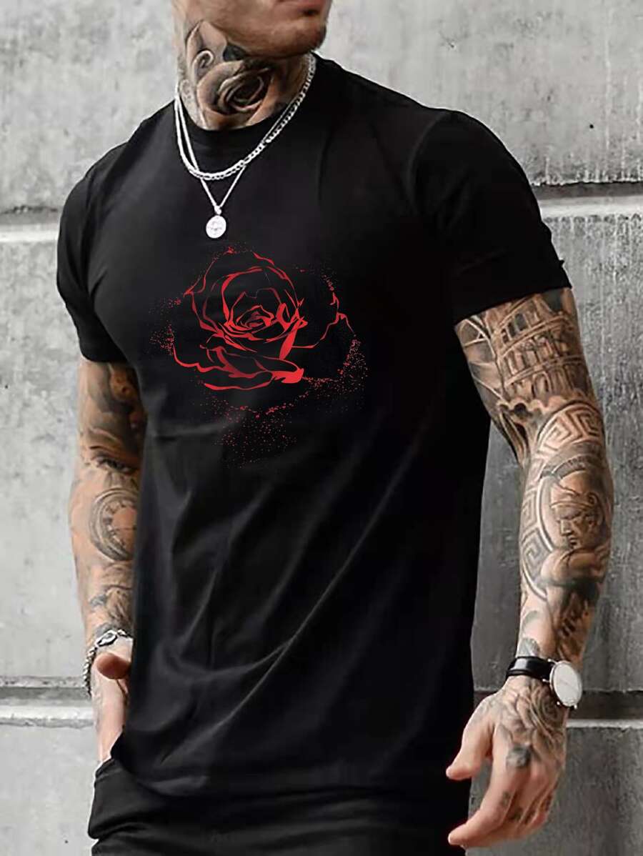 Manfinity Hombres Camiseta con estampado floral - Negro - Ver 1