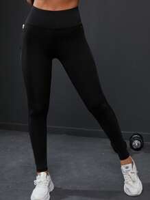 Easithlete 手機口袋寬腰帶運動打底褲 - 黑色 - 查看 3