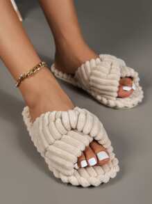 Women Cross Strap Bedroom Slippers, Fashion Indoor Home Slippers - Khaki - View 4