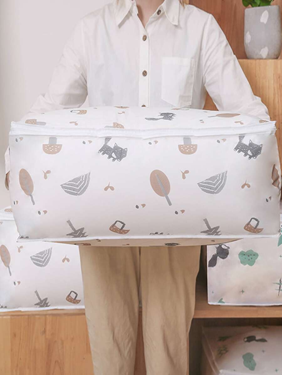 1pc Random Pattern Clothing Storage Bag, Multifunction Cartoon PEVA Quilt Storage Dust-Proof Bag, Bedside Storage For Clothing, Blanket, Bedding Halloween Decorations Halloween Costumes Autumn Decor Festival Decor - Multicolor - View 1