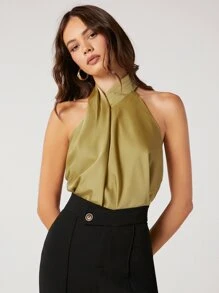 BizChic Chi tiết xoắn Áo hai dây Trang phục làm việc - Màu xanh Ô liu - Xem 1