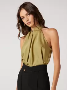 BizChic Chi tiết xoắn Áo hai dây Trang phục làm việc - Màu xanh Ô liu - Xem 2