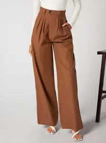 BizChic Solid Fold Pleated Trousers - Camel - View 1