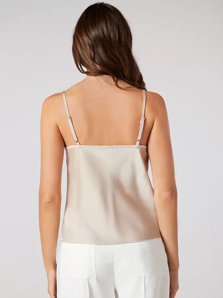 Women's Solid Satin Draped Neck Camisole, Suitable For Urban Commute, Office, Business Casual, Party, Formal Occasions