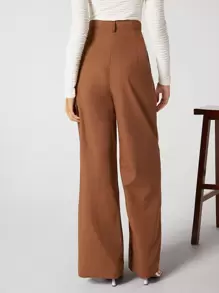 BizChic Solid Fold Pleated Trousers - Camel - View 2
