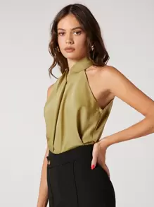 BizChic Chi tiết xoắn Áo hai dây Trang phục làm việc - Màu xanh Ô liu - Xem 4
