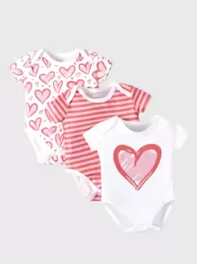 Baby 3pcs Striped & Heart Print Bodysuit - Multicolor - View 1