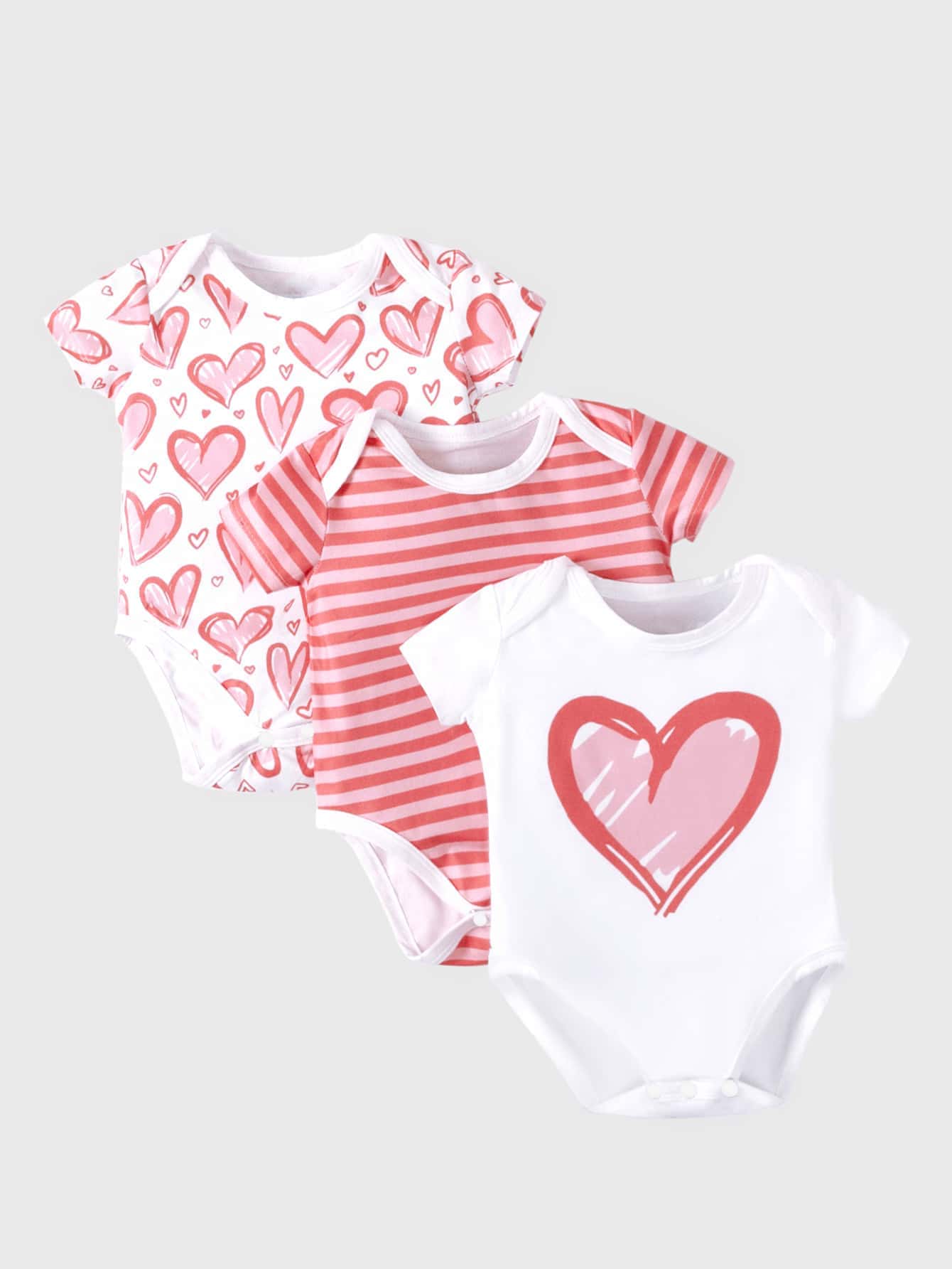 Baby 3pcs Striped & Heart Print Bodysuit - Multicolor - View 1