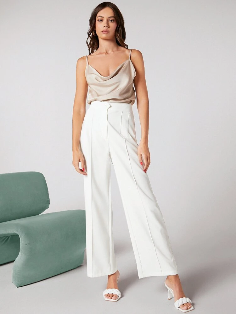 Women's Solid Satin Draped Neck Camisole, Suitable For Urban Commute, Office, Business Casual, Party, Formal Occasions