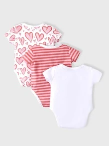 Baby 3pcs Striped & Heart Print Bodysuit - Multicolor - View 2