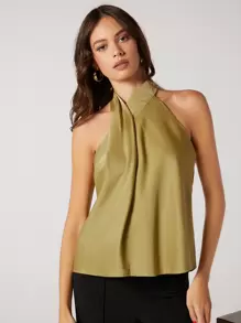 BizChic Chi tiết xoắn Áo hai dây Trang phục làm việc - Màu xanh Ô liu - Xem 6