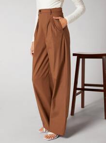 BizChic Solid Fold Pleated Trousers - Camel - View 6