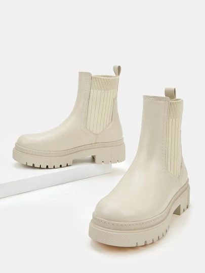 CUCCOO DOLLMOD 女士鞋时尚高帮一脚蹬厚底米色袜靴度假鞋夏季促销返校鞋大学生鞋