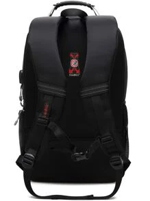 coolbell Mochila de viaje con bordado de letras para hombre de 18,4 pulgadas, resistente al agua de gran capacidad con puerto de carga USB - Negro - Ver 6