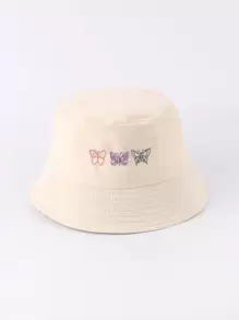 1pc Women's Fashion 3D Butterfly Embroidery Bucket Hat, Adjustable Outdoor Casual Cap Suitable For Cycling, Sightseeing, Travel, And Streetwear