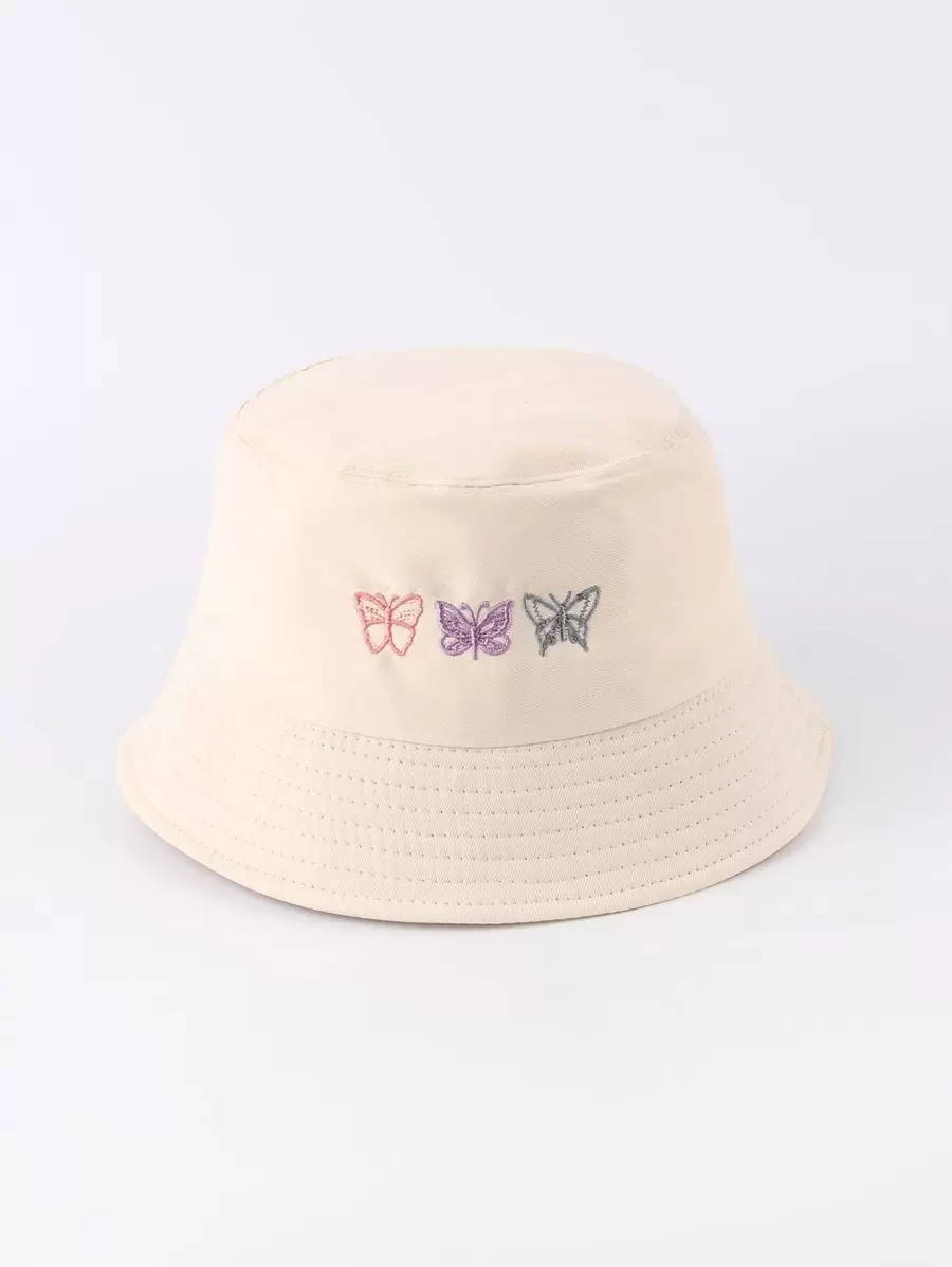 1pc Women's Fashion 3D Butterfly Embroidery Bucket Hat, Adjustable Outdoor Casual Cap Suitable For Cycling, Sightseeing, Travel, And Streetwear