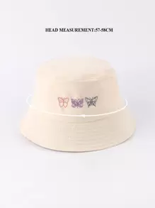 1pc Women's Fashion 3D Butterfly Embroidery Bucket Hat, Adjustable Outdoor Casual Cap Suitable For Cycling, Sightseeing, Travel, And Streetwear
